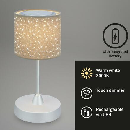 BRILONER LED bateriové stolní svítidlo, pr.12,5 cm, LED modul, 3W, 350 lm, taupe IP44 BRILO 7443-011