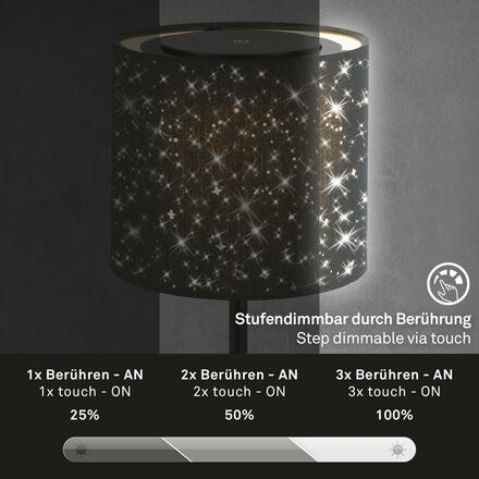 BRILONER LED bateriové stolní svítidlo, pr.12,5 cm, LED modul, 3W, 350 lm, černá IP44 BRILO 7443-015