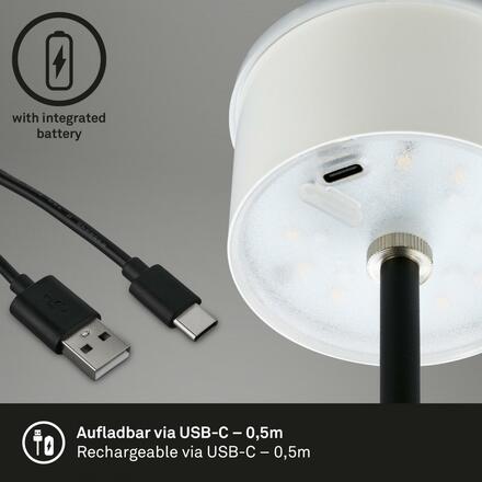 BRILONER LED RGB nabíjecí stolní lampa 38 cm 2,6W 200lm černá IP44 BRILO 7466015