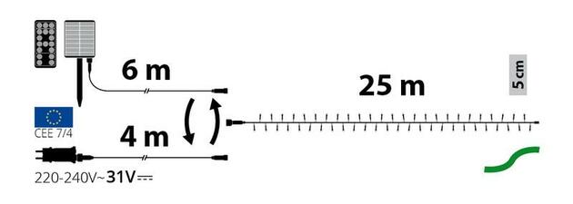 XmasKing LED řetěz 25m 500 LED solární / trafo 230V venkovní, teplá bílá (LED světelný řetěz venkovní)