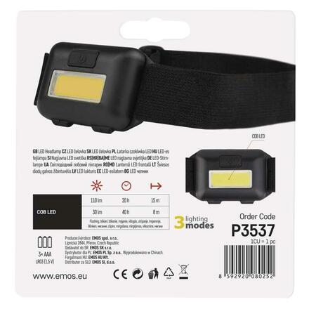 EMOS COB LED čelovka P3537, 110 lm, 3× AAA 1441273110