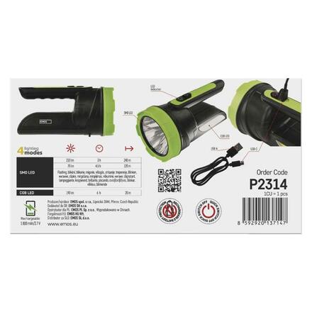 EMOS LED nabíjecí svítilna, 210 lm, 1 800 mAh P2314