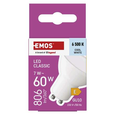 EMOS LED žárovka Classic MR16 / GU10 / 7 W (60 W) / 806 lm / studená bílá ZQ8E44