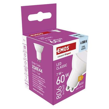 EMOS LED žárovka Classic MR16 / GU10 / 7 W (60 W) / 806 lm / studená bílá ZQ8E44