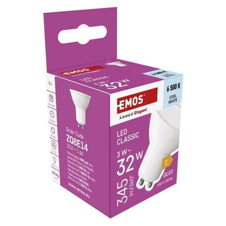 EMOS LED žárovka Classic MR16 bílá / GU10 / 3 W (32 W) / 345 lm / studená bílá ZQ8E14