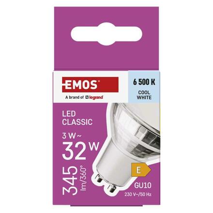 EMOS LED žárovka Classic MR16 stříbrná / GU10 / 3 W (32 W) / 345 lm / studená bílá ZQ8E19