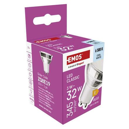 EMOS LED žárovka Classic MR16 stříbrná / GU10 / 3 W (32 W) / 345 lm / studená bílá ZQ8E19