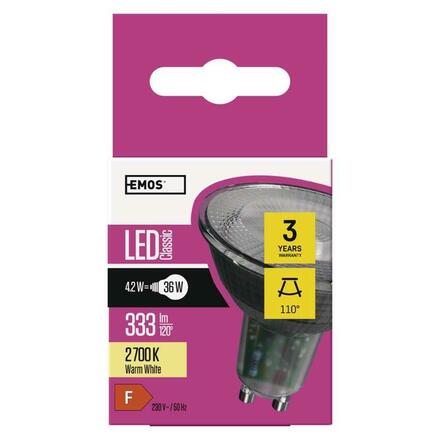 EMOS LED žárovka Classic MR16 / GU10 / 4,2 W (36 W) / 333 lm / teplá bílá ZQ8333A