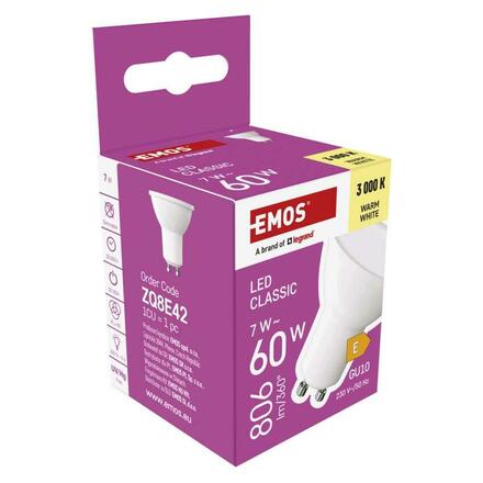 EMOS LED žárovka Classic MR16 / GU10 / 7 W (60 W) / 806 lm / teplá bílá ZQ8E42