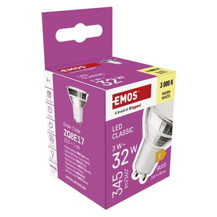 EMOS LED žárovka Classic MR16 stříbrná / GU10 / 3 W (32 W) / 345 lm / teplá bílá ZQ8E17