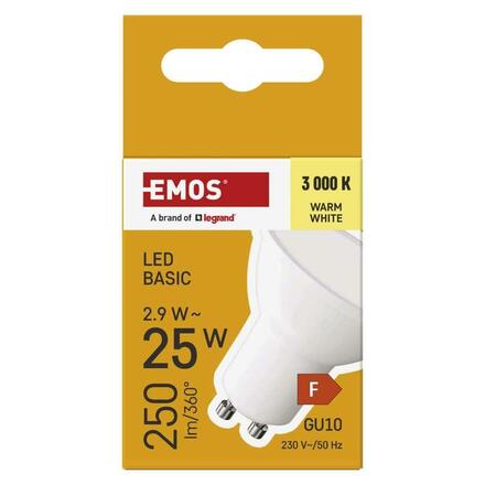 EMOS LED žárovka Basic MR16 / GU10 / 2,9 W (25 W) / 250 lm / teplá bílá ZL8F02