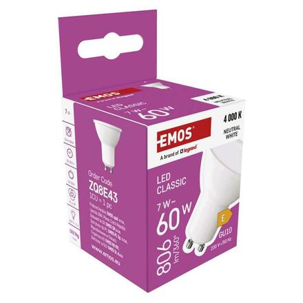 EMOS LED žárovka Classic MR16 / GU10 / 7 W (60 W) / 800 lm / neutrální bílá ZQ8E43