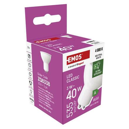 EMOS LED žárovka Classic MR16 A CLASS/ GU10 / 3 W (40 W) / 535 lm / neutrální bílá ZQ8338