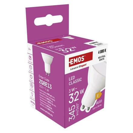 EMOS LED žárovka Classic MR16 bílá / GU10 / 3 W (32 W) / 345 lm / neutrální bílá ZQ8E13