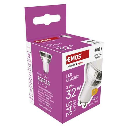 EMOS LED žárovka Classic MR16 stříbrná / GU10 / 3 W (32 W) / 345 lm / neutrální bílá ZQ8E18