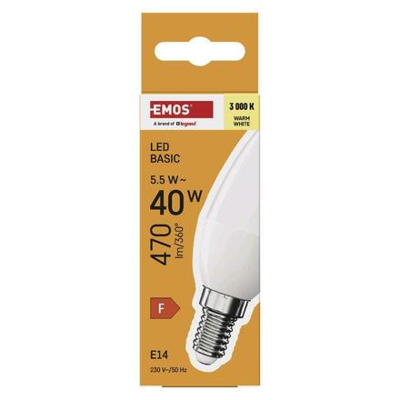 EMOS LED žárovka Basic svíčka / E14 / 5,5 W (40 W) / 470 lm / teplá bílá ZL3F22