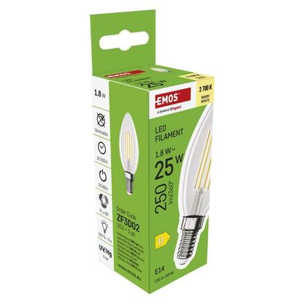 EMOS LED žárovka Filament svíčka / E14 / 1,8 W (25 W) / 250 lm / teplá bílá ZF3D02