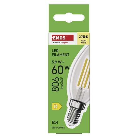 EMOS LED žárovka Filament svíčka / E14 / 5,9 W (60 W) / 806 lm / teplá bílá ZF3D42