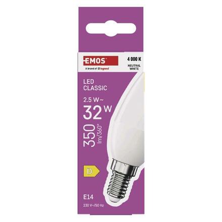 EMOS LED žárovka Classic svíčka / E14 / 2,5 W (32 W) / 350 lm / neutrální bílá ZQ3D13