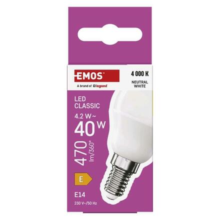 EMOS LED žárovka Classic Mini Globe / E14 / 4,2 W (40 W) / 470 lm / neutrální bílá ZQ1E23