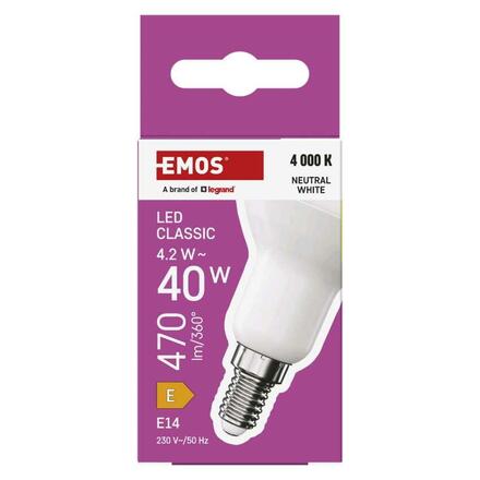 EMOS LED žárovka Classic R50 / E14 / 4,2 W (40 W) / 470 lm / neutrální bílá ZQ7E23