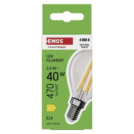 EMOS LED žárovka Filament Mini Globe / E14 / 3,4 W (40 W) / 470 lm / neutrální bílá ZF1D23