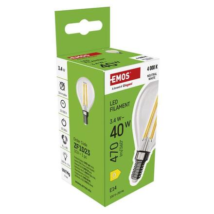 EMOS LED žárovka Filament Mini Globe / E14 / 3,4 W (40 W) / 470 lm / neutrální bílá ZF1D23