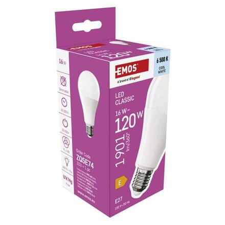 EMOS LED žárovka Classic A70 / E27 / 16 W (120 W) / 1901 lm / studená bílá ZQ5E74