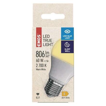 EMOS LED žárovka True Light 7,2W E27 teplá bílá ZQ5144