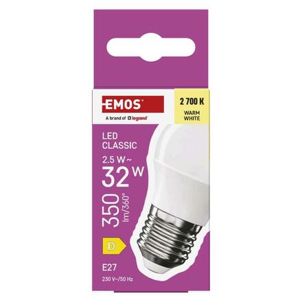 EMOS LED žárovka Classic Mini Globe / E27 / 2,5 W (32 W) / 350 lm / teplá bílá ZQ6D11