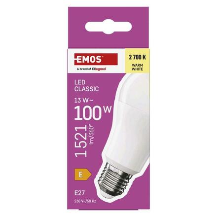 EMOS LED žárovka Classic A60 / E27 / 13 W (100 W) / 1521 lm / teplá bílá ZQ5E61