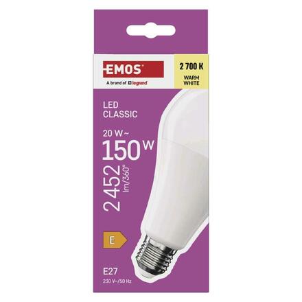 EMOS LED žárovka Classic A80 / E27 / 20 W (150 W) / 2452 lm / teplá bílá ZQ5E81