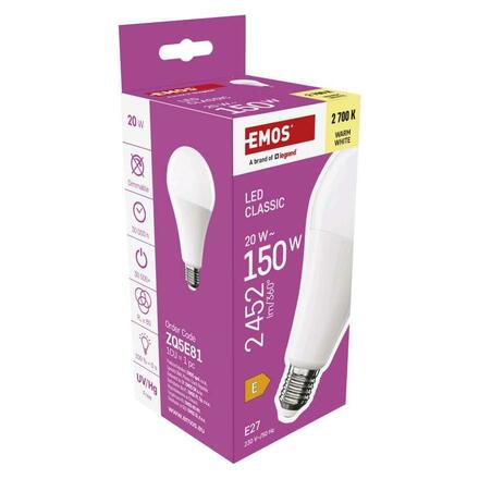 EMOS LED žárovka Classic A80 / E27 / 20 W (150 W) / 2452 lm / teplá bílá ZQ5E81