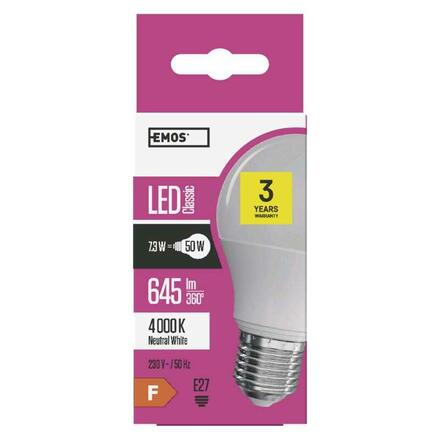 EMOS LED žárovka Classic A60 8W E27 neutrální bílá 1525733400