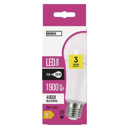 EMOS LED žárovka Classic A67 / E27 / 17 W (120 W) / 1 900 lm / neutrální bílá ZQ5174