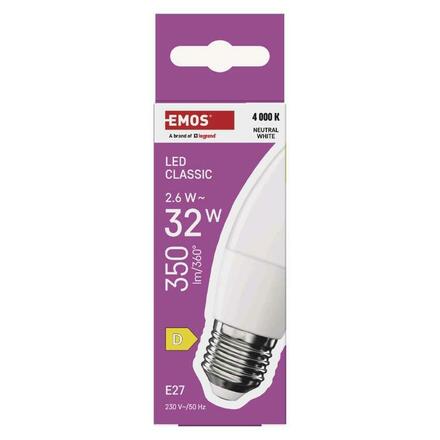 EMOS LED žárovka Classic svíčka / E27 / 2,6 W (25 W) / 350 lm / neutrální bílá ZQ4D13