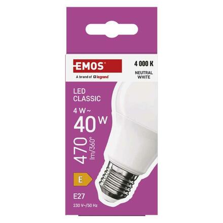 EMOS LED žárovka Classic A60 / E27 / 4 W (40 W) / 470 lm / Neutrální bílá ZQ5E23