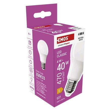 EMOS LED žárovka Classic A60 / E27 / 4 W (40 W) / 470 lm / Neutrální bílá ZQ5E23