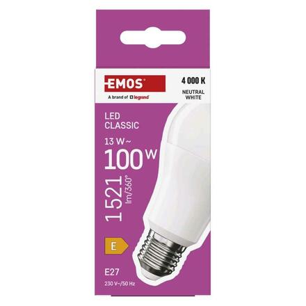 EMOS LED žárovka Classic A60 / E27 / 13 W (100 W) / 1521 lm / neutrální bílá ZQ5E63