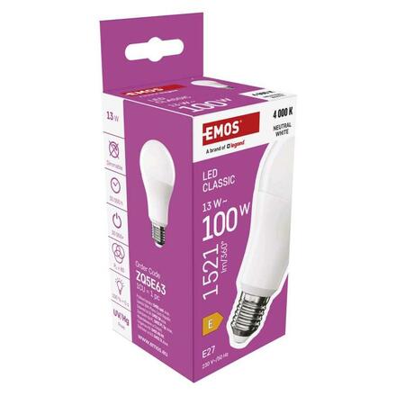 EMOS LED žárovka Classic A60 / E27 / 13 W (100 W) / 1521 lm / neutrální bílá ZQ5E63