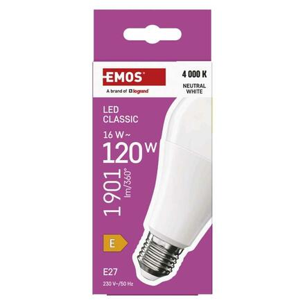 EMOS LED žárovka Classic A70 / E27 / 16 W (120 W) / 1901 lm / neutrální bílá ZQ5E73