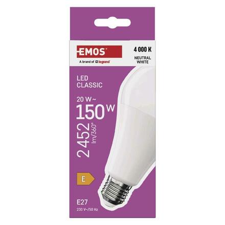 EMOS LED žárovka Classic A80 / E27 / 20 W (150 W) / 2452 lm / neutrální bílá ZQ5E83