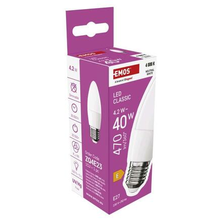 EMOS LED žárovka Classic svíčka / E27 / 4,2 W (40 W) / 470 lm / neutrální bílá ZQ4E23