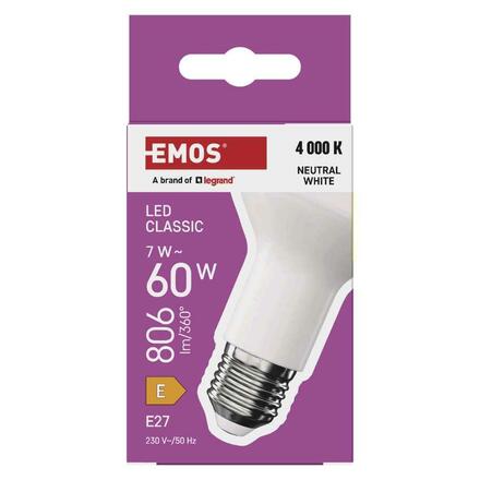 EMOS LED žárovka Classic R63 / E27 / 7 W  (60 W) / 806 lm / neutrální bílá ZQ7E43