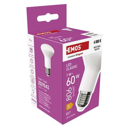 EMOS LED žárovka Classic R63 / E27 / 7 W  (60 W) / 806 lm / neutrální bílá ZQ7E43