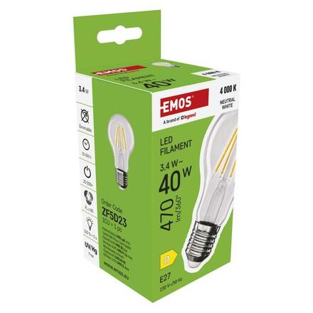 EMOS LED žárovka Filament A60 / E27 / 3,4 W (40 W) / 470 lm / neutrální bílá ZF5D23