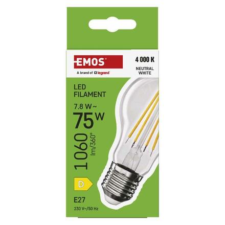 EMOS LED žárovka Filament A60 / E27 / 7,8 W (75 W) / 1060 lm / neutrální bílá ZF5D53