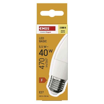 EMOS LED žárovka Basic svíčka / E27 / 5,5 W (40 W) / 470 lm / teplá bílá ZL4F22