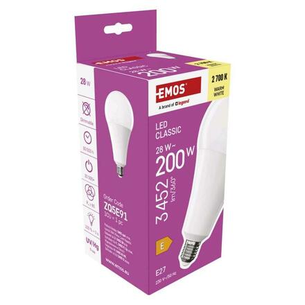 EMOS LED žárovka Classic A95 / E27 / 28 W (200 W) / 3452 lm / teplá bílá ZQ5E91