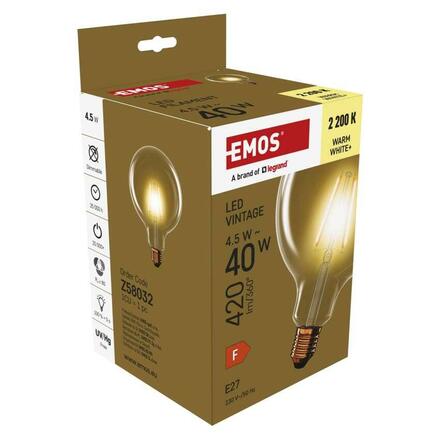 EMOS LED žárovka Vintage G125 / E27 / 4,5 W (40 W) / 420 lm / teplá bílá Z58032